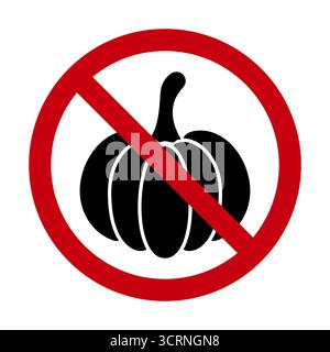 No Pumpkin Prohibition Sign Illustration. A pumpkin silhouette inside a red circle and diagonal line, symbolizing No pumpkins or pumpkin restriction. Stock Vector