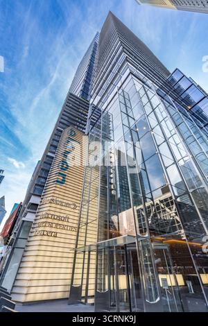 Modern skyscraper 11 Times Square with corporate offices including Microsoft, Midtown Manhattan, New York City, USA June, 2025. Stock Photo