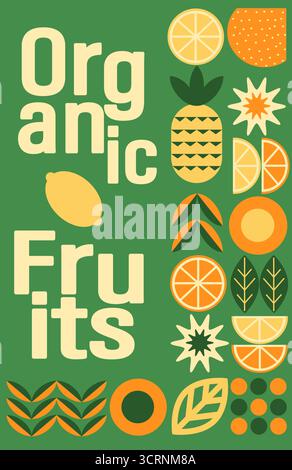 Abstract geometric fruit pattern. Shapes of natural organic flower plants, eco-agriculture citrus. Vector illustration Stock Vector