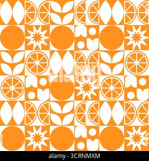 Abstract geometric fruit pattern. Shapes of natural organic flower plants, eco-agriculture citrus. Vector illustration Stock Vector
