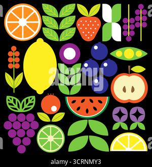 Abstract geometric fruit pattern. Shapes of natural organic flower plants, eco-agriculture citrus. Vector illustration Stock Vector