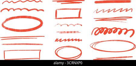 Crayon highlight line with pencil underline set for text emphasis and markup design. Stock Vector