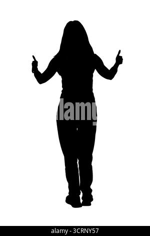 silhouette of   back view of a woman showing thumbs up on white background Stock Photo