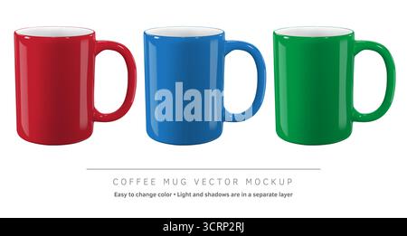 Ceramic mugs vector mockup on a white background for advertising, branding, corporate identity. All elements in the groups are in separate layers Stock Vector