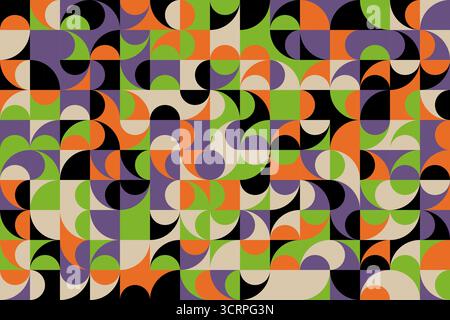 Abstract geometric background, brutalism bauhaus style elements in random order, different colors, seamless vector geo bg pattern, simple flat geometr Stock Vector
