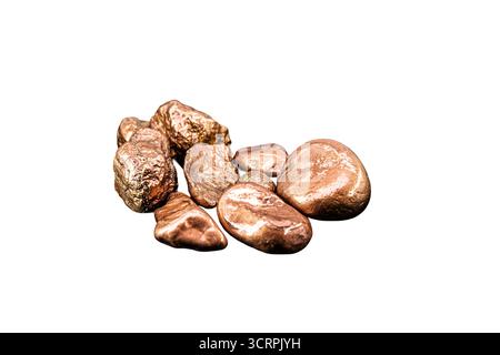 native copper nuggets isolated on white background, ore for industrial use in electrical wires and household utensils Stock Photo