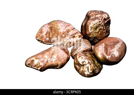 native copper nuggets isolated on white background, ore for industrial use in electrical wires and household utensils Stock Photo