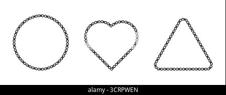 Circle, heart and triangle made of bicycle chain parts. Design elements for logos. Love for biking, cycling themes, mechanical concepts and fitness. Stock Vector