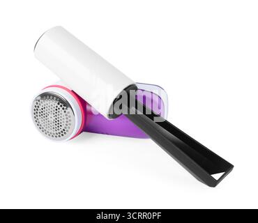 Lint roller and fabric shaver isolated on white Stock Photo