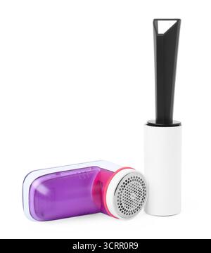 Lint roller and fabric shaver isolated on white Stock Photo
