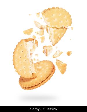 Tasty biscuit crushed into pieces close-up on a white background Stock Photo