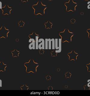 Gold Stars pattern on black background. Repeated backdrop for fashion clothes, t shirt, child, paper. Chaotic abstract seamless ornament with stars. C Stock Vector