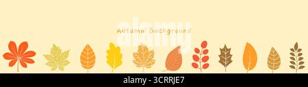 Horizontal vector background with autumn leaves in red, orange yellow and brown warm colors for banner, frame or border design Stock Vector