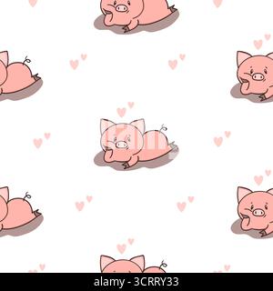 Seamless pattern with cute cartoon pig in love Stock Vector