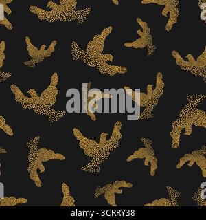 Seamless golden pigeon pattern. Vector background with abstract gold birds. Dove print Stock Vector