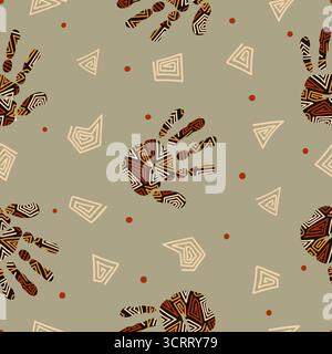 Human hands with African ethnic tribal ornament. Vector seamless pattern Stock Vector