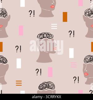 Seamless abstract pattern with women faces. Vector trendy print Stock Vector