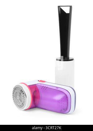 Lint roller and fabric shaver isolated on white Stock Photo