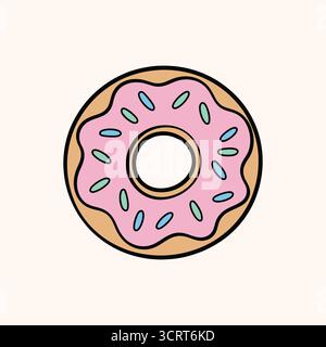 Delicious Doughnut with Pink Icing and Colorful Sprinkles Illustration Stock Vector