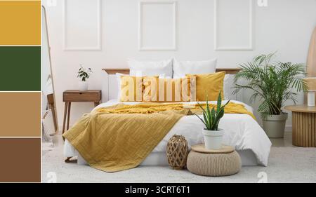 Interior of modern stylish bedroom. Different color patterns Stock Photo