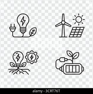 Renewable energy resources and green energy concept illustrated with line icons Stock Vector