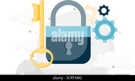padlock and key, illustration of account security padlock and opening key Stock Vector