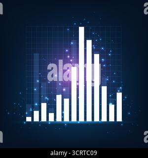 glowing white bar graph on futuristic blue black background symbolizing business growth financial data visualization and corporate technology progress Stock Vector