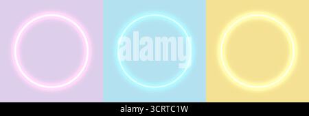 Neon glowing pastel circles create a modern abstract background with soft gradients and vibrant light, perfect for digital design, technology themes, Stock Vector