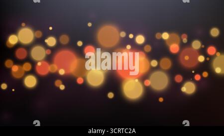 Abstract background with warm bokeh lights glowing in golden amber hues on a dark night setting, evoking a festive holiday atmosphere with blurred cir Stock Vector