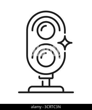 Railroad and railway icon of train and subway signal lights, vector line pictogram. Railroad and railway line icon of train traffic lights for subway or metro transport, underground and tram railcar Stock Vector
