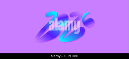 Cute and Unique 2026 Typography in Colorful Gradient Style Isolated on Purple Background Stock Vector