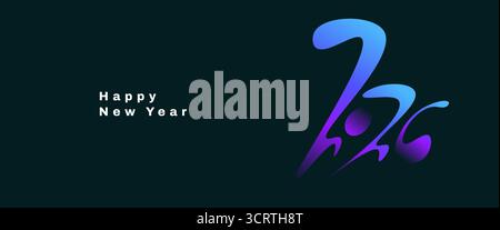 Simple and Unique 2026 Typography in Colorful Gradient Style on Dark Background. Happy New Year 2026 Greeting card or Banner Stock Vector