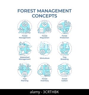 Forest management soft blue concept icons Stock Vector