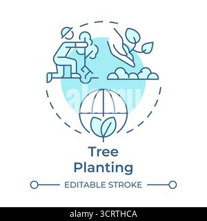 Tree planting soft blue concept icon Stock Vector