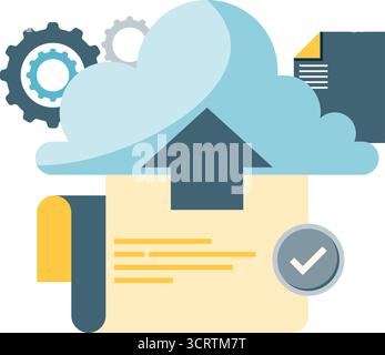 cloud computing concept illustration, upload data in cloud storage Stock Vector