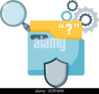 folder with gear, storage folder and shield Stock Vector