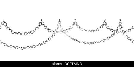Garland of balls and beads, sketch. Vector illustration. Festive garland, seamless horizontal border, isolated on a white background.Theme new year, C Stock Vector