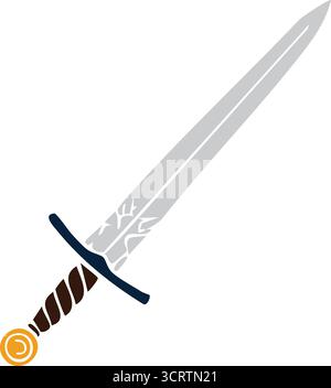 Simple vector illustration of a medieval straight sword with a long silver blade, dark crossguard, and wrapped brown handle. Stock Vector