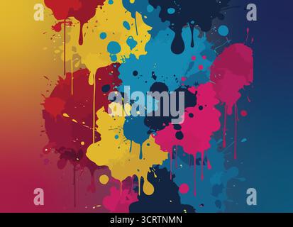 Colorful Paint Splatter Vector Illustration, Abstract Ink Drips and Grunge Splashes in Red, Blue, Yellow, Modern Artistic Background Stock Vector