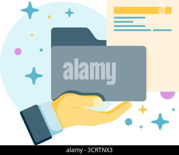 hand holding file folder and documents Stock Vector
