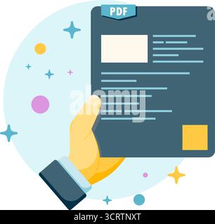 hand holding a PDF file Stock Vector