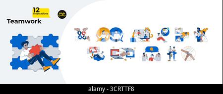 Business teamwork and online collaboration doodle cartoon illustrations mega bundle Stock Vector