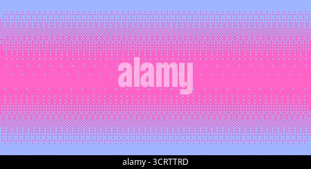 Vibrant halftone pattern with pixel dots forming gradient flow and smooth gradation from blue to pink for digital backgrounds. Horizontal bands transition. Retro bitmap texture with points or squares. Stock Vector