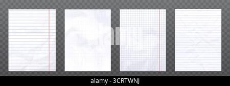 Notebook paper grid templates with clean white backgrounds - lined sheets, dotted patterns, graph squares and blank pages. School stationery textures for educational or office documentation designs. Stock Vector