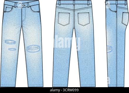 Vector template illustration of ripped jeans pants Stock Vector