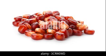 Pile of ripe red corn kernels isolated on white Stock Photo