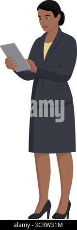 Portrait of a professional female business executive standing and using a digital tablet, isolated on white background Stock Vector