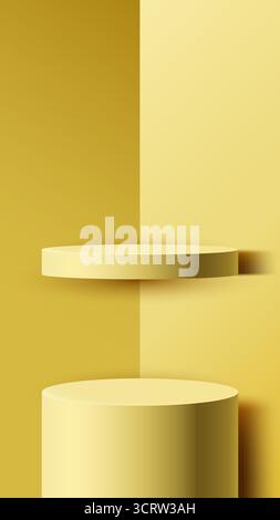 minimalist 3d podium in soft yellow tones set against a two tone abstract background designed for modern product showcase branding template presentati Stock Vector