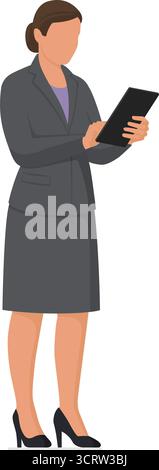 Portrait of a professional female business executive standing and using a digital tablet, isolated on white background Stock Vector