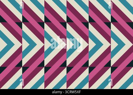Colorful zigzags, diamonds, and optical illusion, seamless geometric vector pattern . Bold abstract design background, fabric, wallpaper, cover design Stock Vector